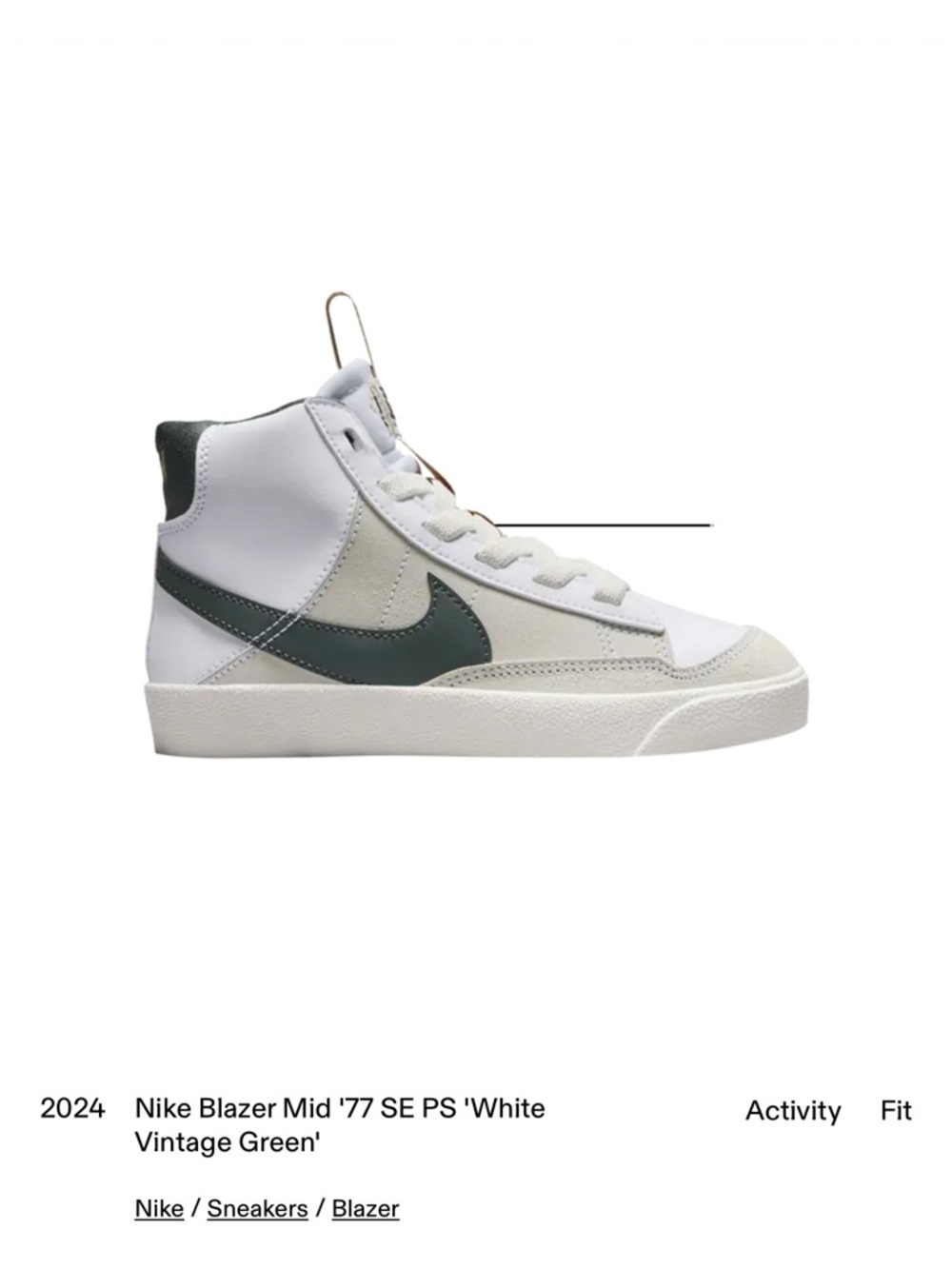 Nike Blazer Mid-Top Sneaker - White with Dark Green Swoosh